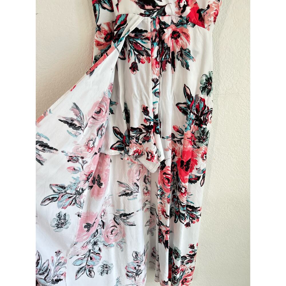 Franchesca's Miami Floral Spaghetti Cross Back Romper Train Maxi Dress SZ Small - Picture 4 of 14